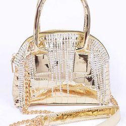 Rhinestone Fringe Mirror Metallic Convertible Bag