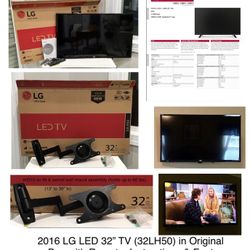 2016 LG LED 32” TV (32LH50) in Original Box & Tilt & Swivel Wall Mount