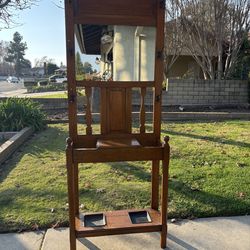 Vintage Wooden Hall Tree with Mirror & Umbrella Stand – Entryway Coat Rack