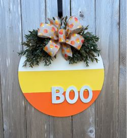 Halloween Candy Corn BOO Door Hanger Wreath