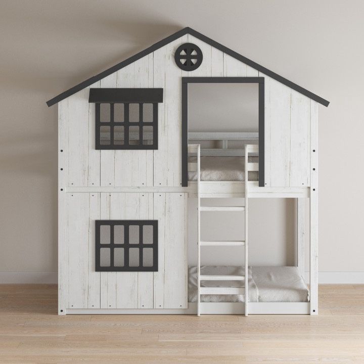 Modern Farmhouse Kids Bunk Bed With TWO Twin Mattresses