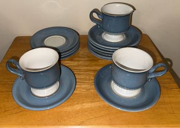 Set of Denby Tea Cups and Saucers with Creamer Cup