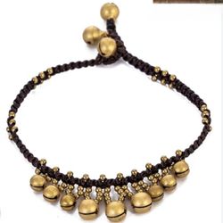 MINACHI Bohemian Style Anklet with Jingling Bell and Hand-woven Rope, Turquoise-toned and Brass Chain Foot Bracelet, Summer Beach Ankle Bracelet for W