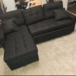 Black Sectional Sofa Pullout Bed With Storage 89”x 59”