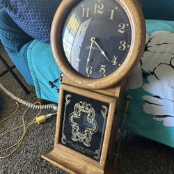 Hoursakes Wall Clock Quarts Pendulum Movement Oak Case Pacific Railroad Train Tribute