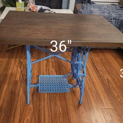 Butcher Block Table/ Desk With A Sewing Machine Treadle 