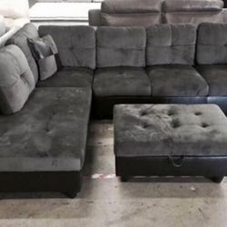 Gray Microfiber Sectional Couch 
