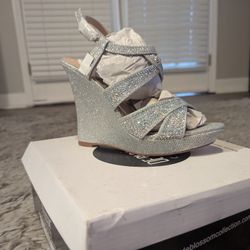 Glitter Silver Wedding Prom Heels Shoes 