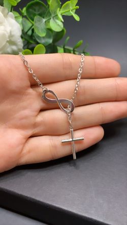 Infinity Loop & Cross Necklace Vintage Estate Jewelry, Silver Color