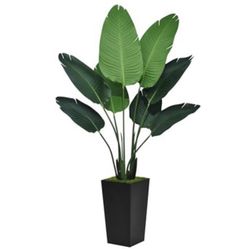 Bird of Paradise Artificial Plant 5FT - Faux Tropical Palm Tree with Black Tall Planter