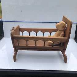 Doll Cradle with Wooden Bear