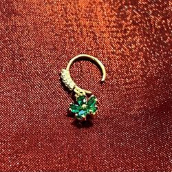 Green Flower Dangle Zirconia Pendant Copper Nose Ring Hoop Jewelry 18K Gold Plated