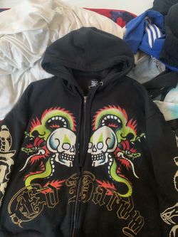 Ed Hardy jacket, has diamonds on it that shines in the sun