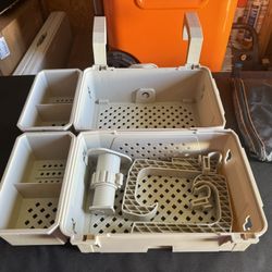 Poolside storage basket sets with cup holders, perfect for 3-inch or smaller top rails, above-ground pool accessories,