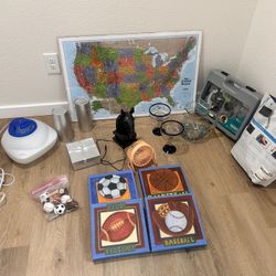 Decorate Items Lot of Miscellaneous Items: Map, Sports Paintings, Humidifier, and More art