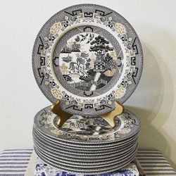 Royal Stafford England Black and Gold “Willow” 11” Dinner Plates – 8 Available