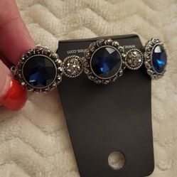Navy Blue And Clear Crystal Bracelet 