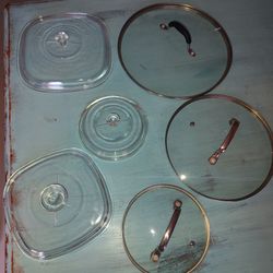 Pyrex clear glass replacement lids for a Corning Ware square casserole and glass pot lids Kendall area