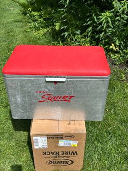 Vintage 1950s Squirt Soda Cooler - Cronstroms Aluminum Ice Chest Stool