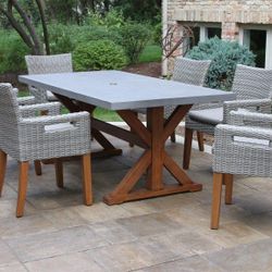 Concrete Top And Wooden Farmhouse Dining Tables. 