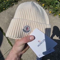 100% Authentic Moncler Beanie (White)