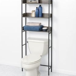 Gray and black metal 3 tier toilet storage stand