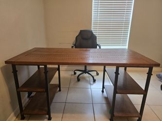 Large Rustic Computer Desk with Storage Shelves