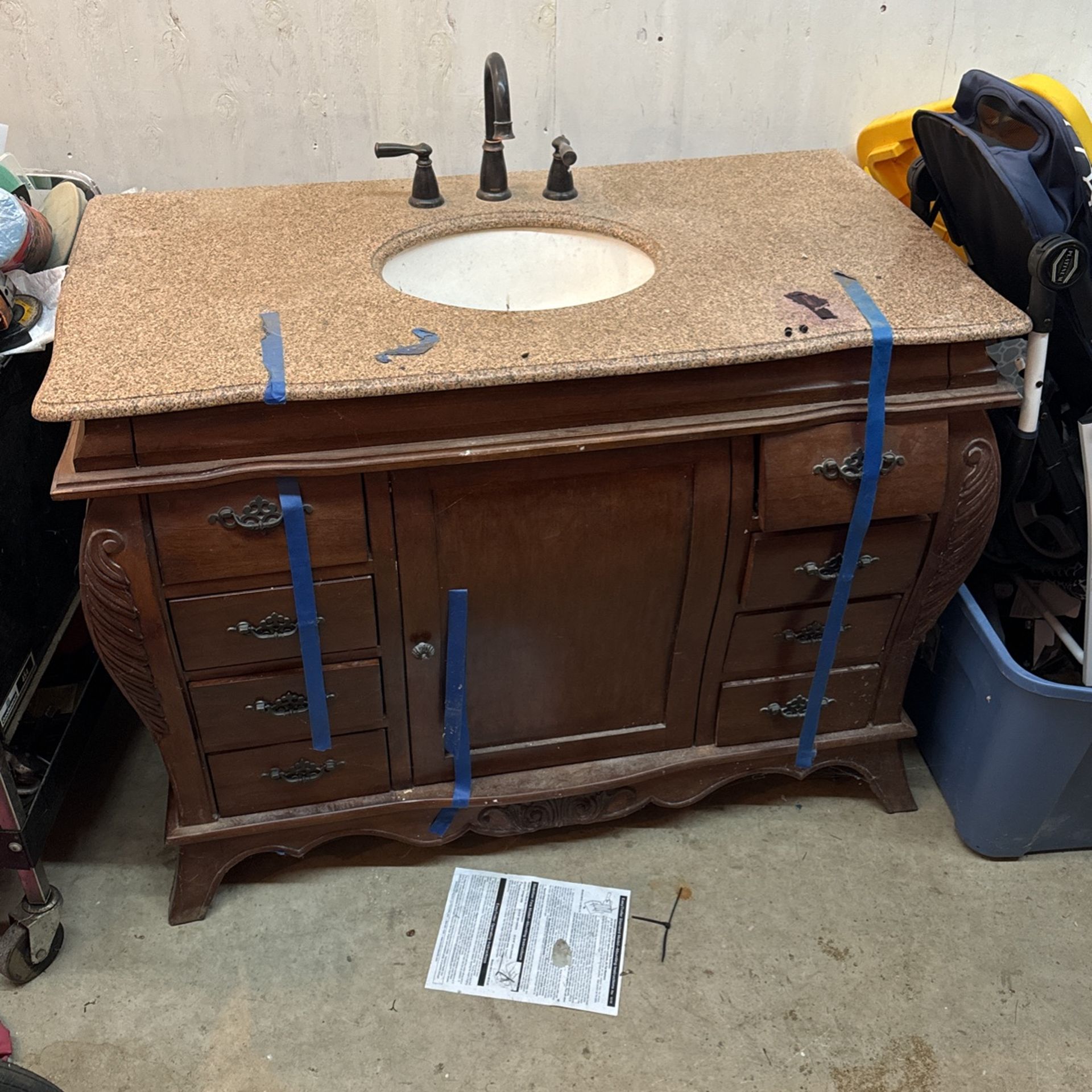 Wood And Marble Top Bathroom Vanity