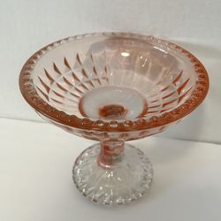 Vintage Pink Peach Hobnail Edge Pedestal Candy Dish Glass