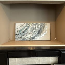 48” x 25” Large Abstract Canvas Wall Art – Blue, Gray & Gold