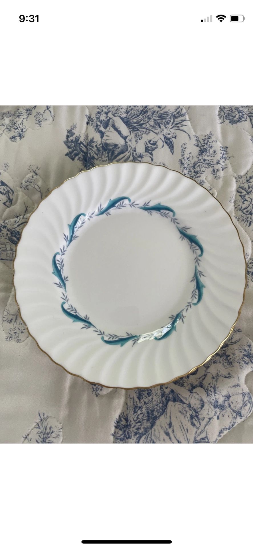 MINTON, DOWNING- SET OF 8 SALAD PLATES 8'' & 8 Bread And Butter )ENGLISH BONE CHINA AQUA PATTERN