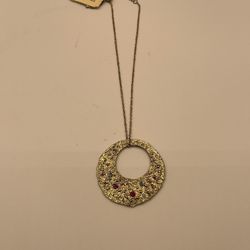 Erica Lyons Gold Tone Hoop With Rhinestones Pendant Necklace 