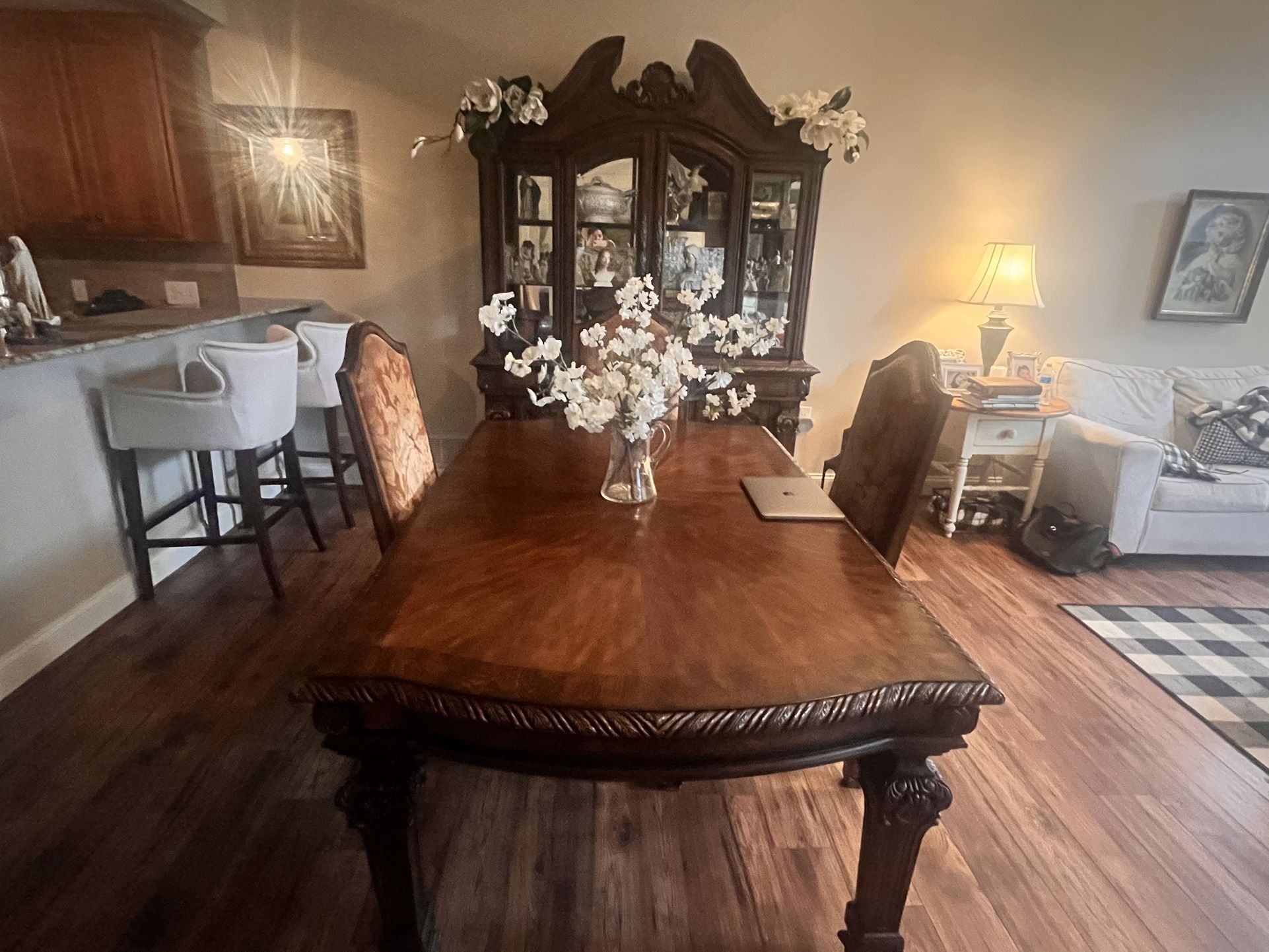 Best Offer-Can Be Sold Separately or as a Set-Solid Wood Dining Room Table And Four Chairs And Scroll Top Hutch