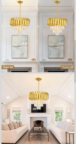 Gold Crystal Chandelier - Modern Crystal Chandelier for Bedroom Gold Crystal Chandelier - 5*E12 Lamp Bases, 3 Layers of K9 Crystal, Suitable for Livin