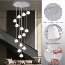 Chandelier 12 Lights High Ceiling Hanging Fixture Raindrop Led Pendant Lighting Indoor Crystal