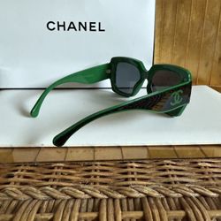 Chanel, Black And Green Sunglasses