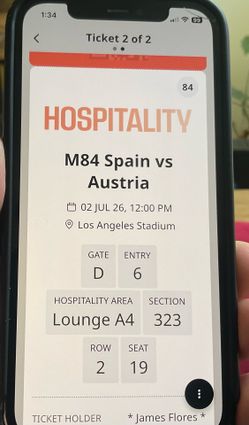 (2) Luxury Hospitality (Champions Club)  World Cup SoFi Tickets July 2nd 12noon Spain vs Austria Center of the Field! All you drink and eat $2,100 eac
