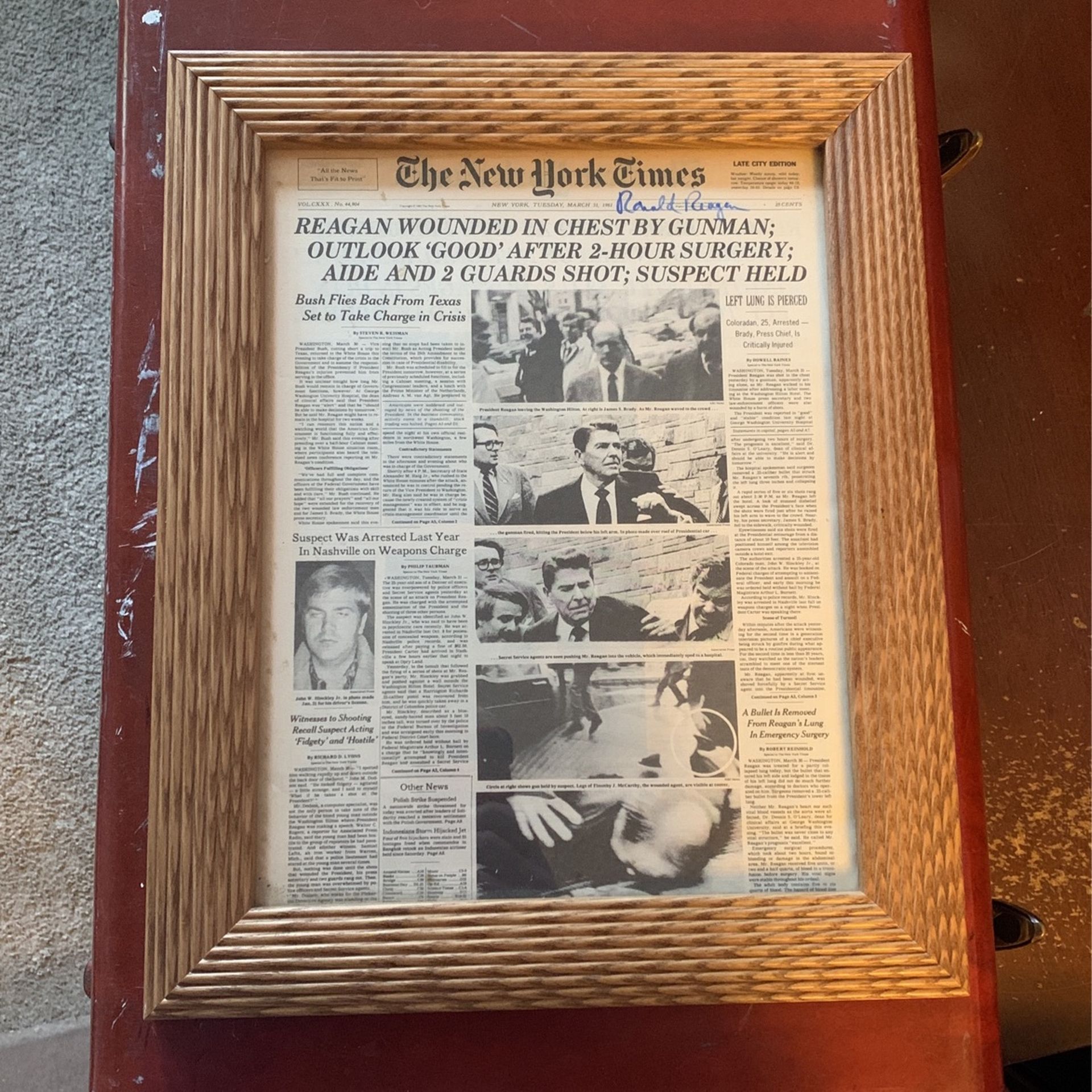 President RONALD REAGAN Autographed Framed NEW YORK TIMES