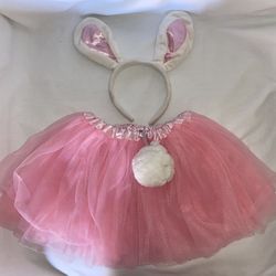 Girls Pink & White Easter Bunny Rabbit Halloween Costume Ears Tail Tutu Skirt