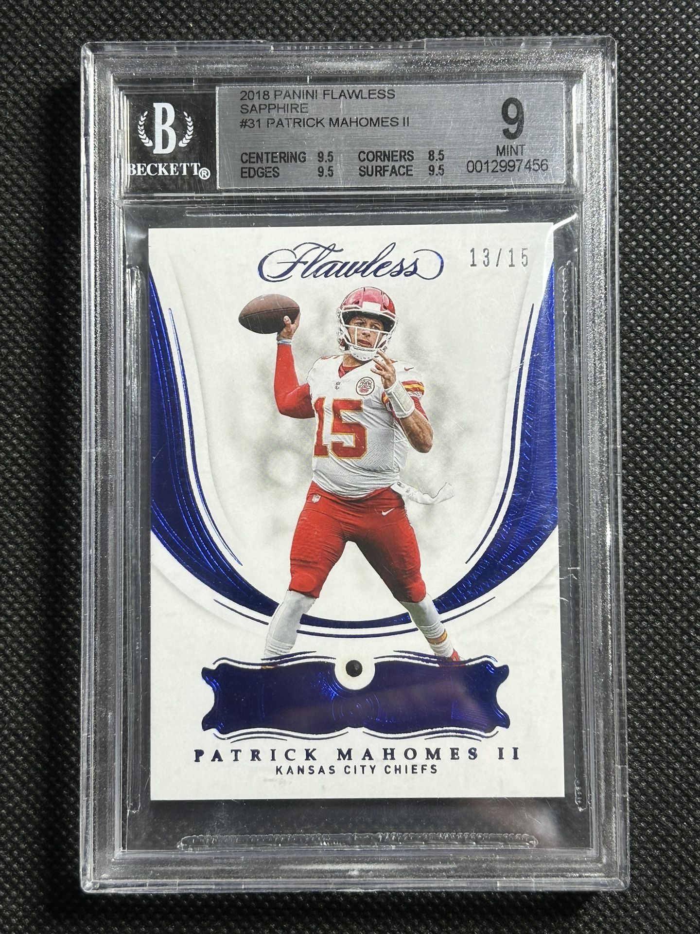 2018 Panini Flawless Sapphire /15 Ssp Patrick Mahomes Bgs 9 Mint Kansas City Chiefs MVP