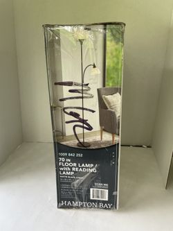 Hampton Bay 70 Black Mother Daughter 2-Light Torchiere Floor Lamp Plastic Shade