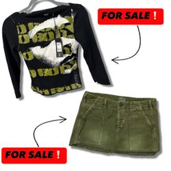 Vintage y2k Grunge Army Green Low Rise Denim Mini Skirt