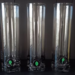 3D String Green Leaf  Art Glass Highball Cocktail  Glasses 8.25" Tall. Set Of 3.