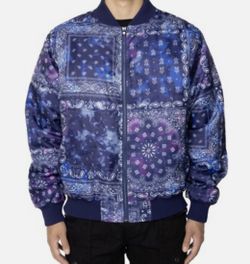 Blue bandana bomber jacket