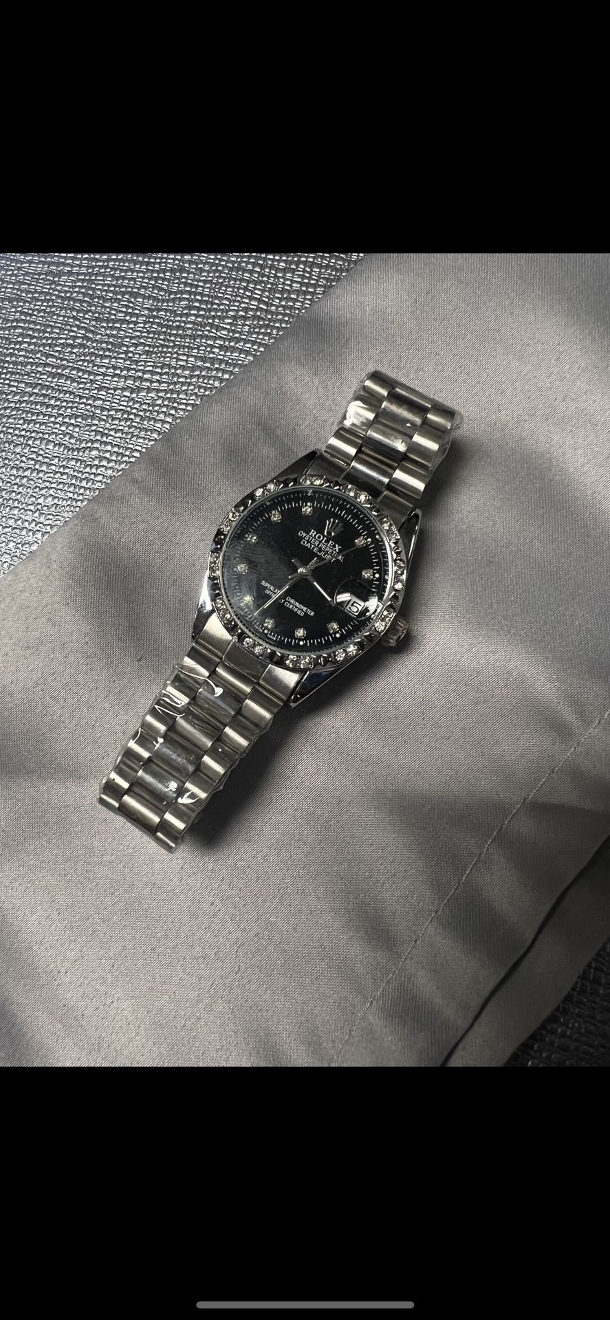 Silver Watch Black Face