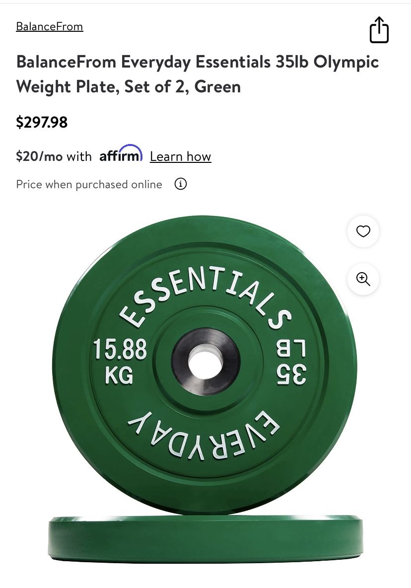 SET OF TWO BALANCE FORM EVERYDAY ESSENTIALS NEWSET OF TWO 35LB OLYMPIC BUMPER WEIGHT PLATES