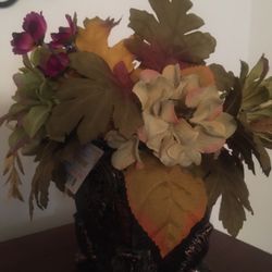 New Silk Plant In Metal Vase 