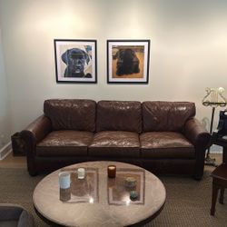Restoration Hardware brown leather sofa