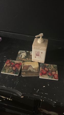 Costers and soap bottle