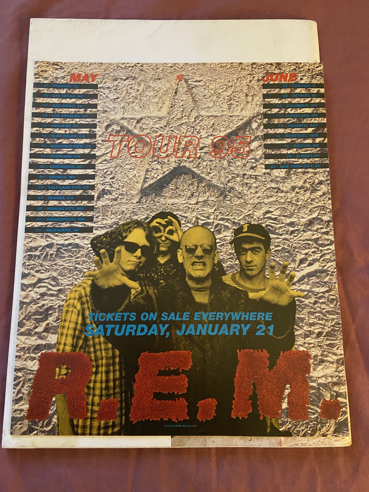 R.E.M. Tour 95 Flyer / Magazine Ad Rolling Stone 1995